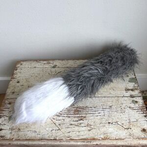 Grey White Faux Fur Animal Tail Costume Cosplay Accessory 21 Inch